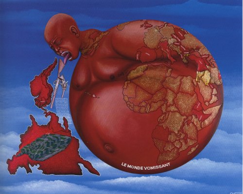 Chéri Samba, Le monde vomissant, 2004, acrylique sur toile, Hayward Gallery